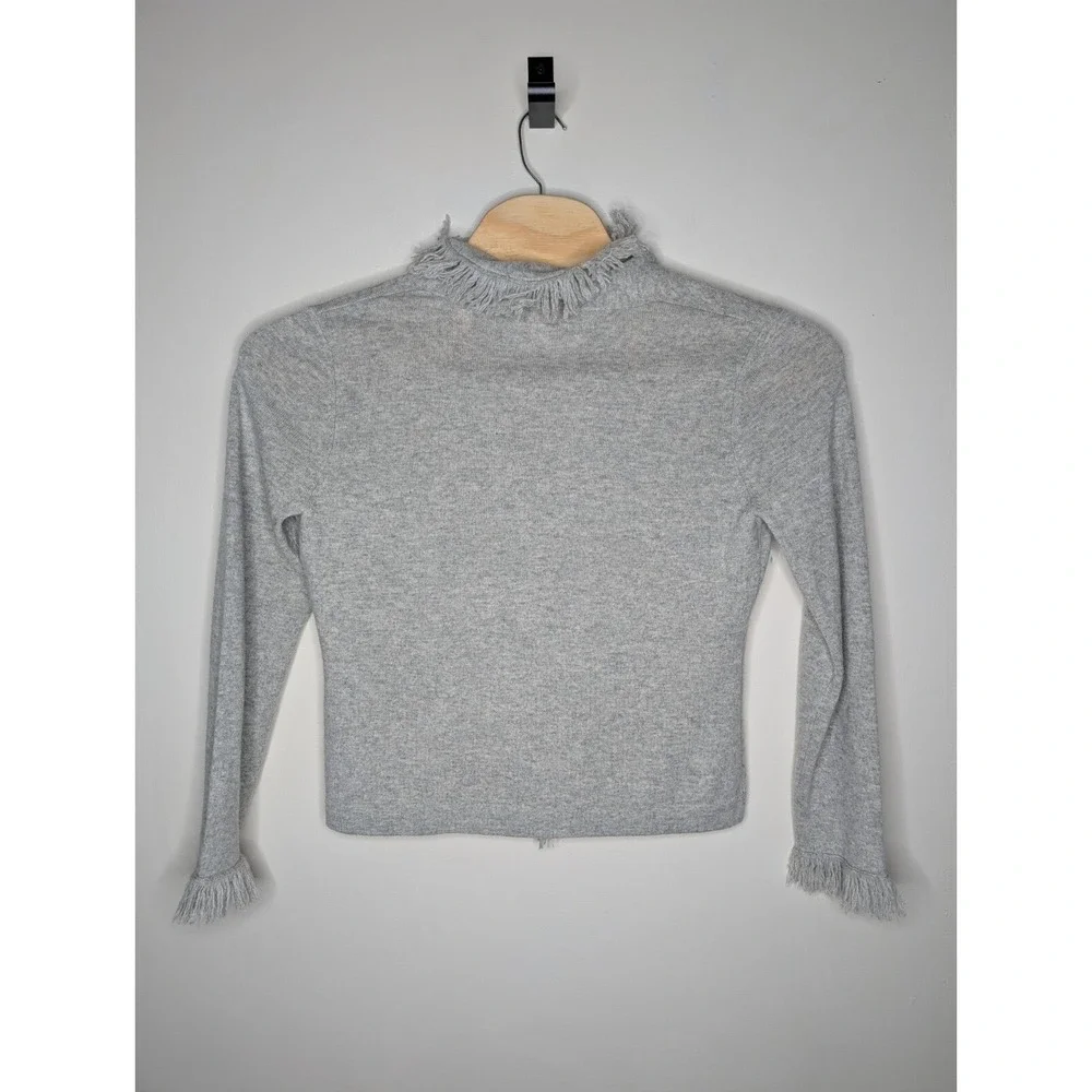 Peck & Peck  100% Pure Cashmere Cardigan Sweater Women's Large Fringe 2 Ply Gray - Picture 3 of 10